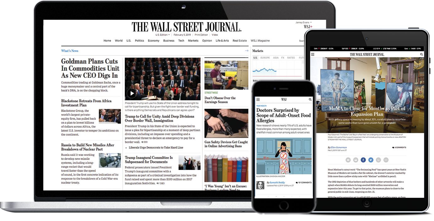 Image of the Wall Street Journal on multiple screen types